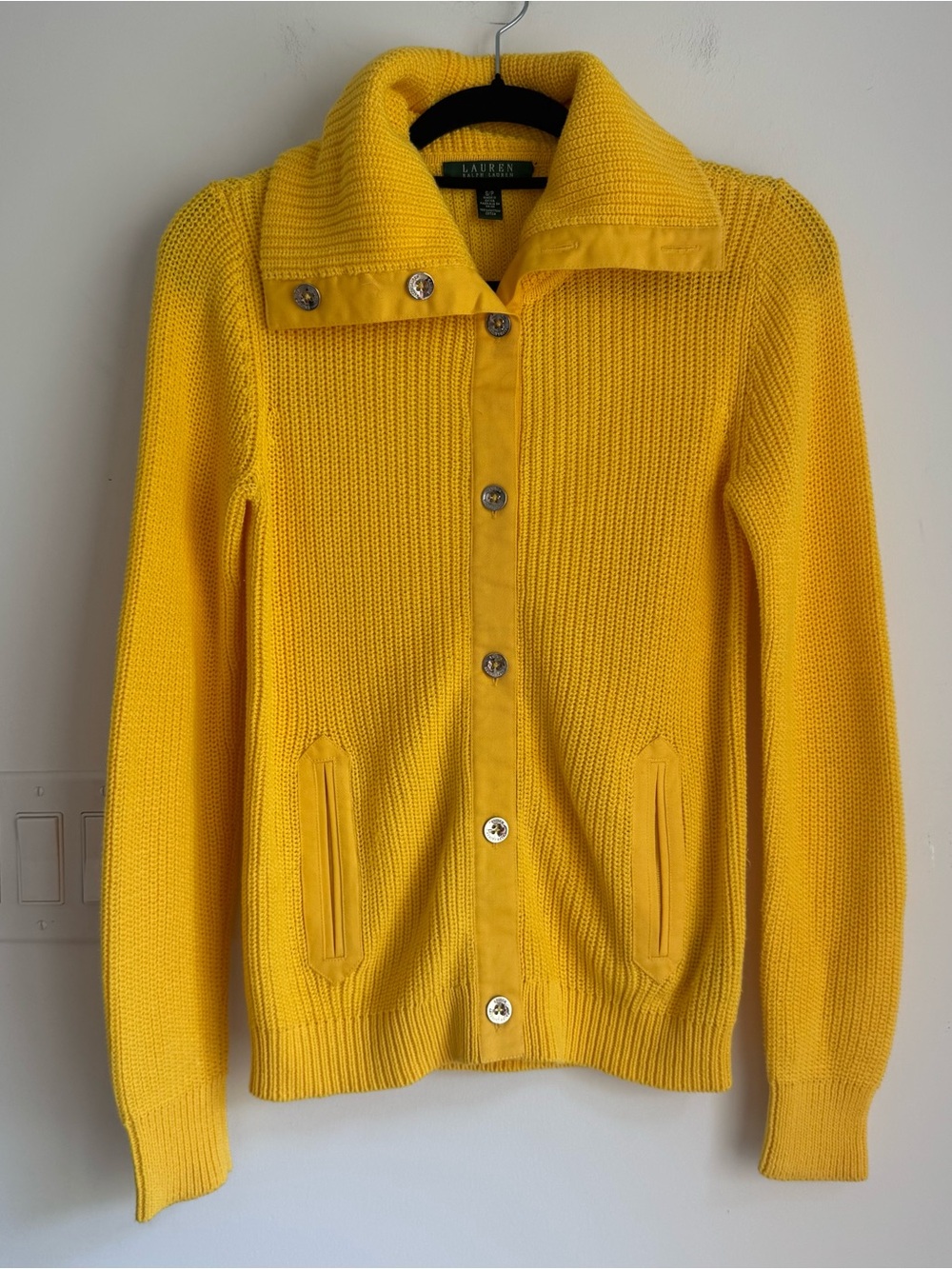 LAUREN‎ RALPH LAUREN YELLOW 100% COTTON CARDIGAN SIZE S